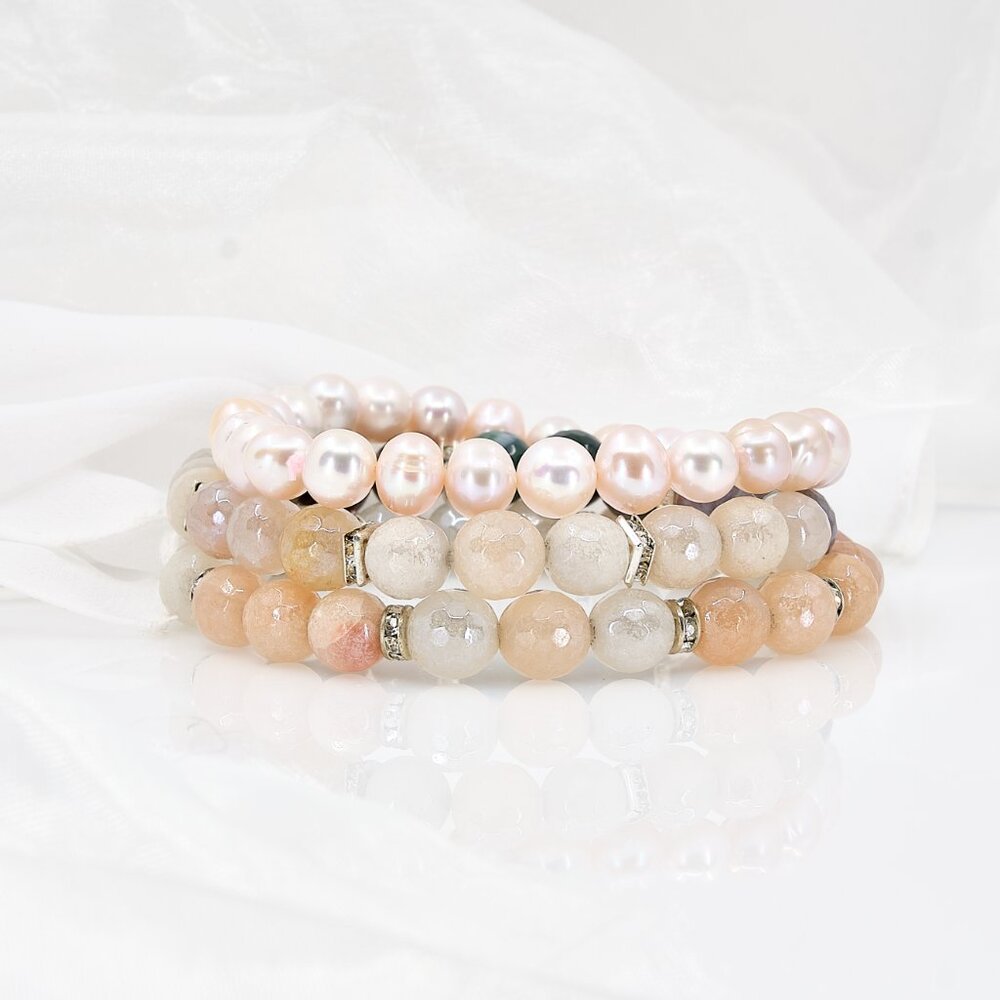 Aventurine & Pearl Stretch Bracelet Set of 3